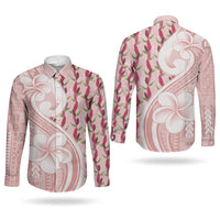 Samoa Teuila Couples Matching Tank Maxi Dress and Long Sleeve Button Shirt Pink Samoan Siapo Motifs LT05 - Polynesian Pride