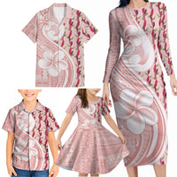 Samoa Teuila Family Matching Long Sleeve Bodycon Dress and Hawaiian Shirt Pink Samoan Siapo Motifs LT05 - Polynesian Pride