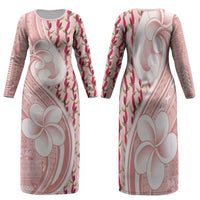 Samoa Teuila Family Matching Long Sleeve Bodycon Dress and Hawaiian Shirt Pink Samoan Siapo Motifs LT05 Mom's Dress Pink - Polynesian Pride