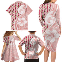 Samoa Teuila Family Matching Long Sleeve Bodycon Dress and Hawaiian Shirt Pink Samoan Siapo Motifs