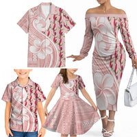 Samoa Teuila Family Matching Off The Shoulder Long Sleeve Dress and Hawaiian Shirt Pink Samoan Siapo Motifs LT05 - Polynesian Pride