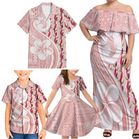 Samoa Teuila Family Matching Off Shoulder Maxi Dress and Hawaiian Shirt Pink Samoan Siapo Motifs LT05 - Polynesian Pride