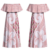 Samoa Teuila Family Matching Off Shoulder Maxi Dress and Hawaiian Shirt Pink Samoan Siapo Motifs LT05 Mom's Dress Pink - Polynesian Pride