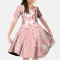 Samoa Teuila Family Matching Off Shoulder Short Dress and Hawaiian Shirt Pink Samoan Siapo Motifs