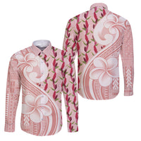 Samoa Teuila Family Matching Off Shoulder Short Dress and Hawaiian Shirt Pink Samoan Siapo Motifs LT05 Dad's Shirt - Long Sleeve Pink - Polynesian Pride