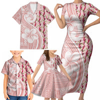 Samoa Teuila Family Matching Short Sleeve Bodycon Dress and Hawaiian Shirt Pink Samoan Siapo Motifs LT05 - Polynesian Pride