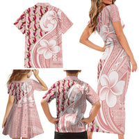 Samoa Teuila Family Matching Short Sleeve Bodycon Dress and Hawaiian Shirt Pink Samoan Siapo Motifs
