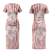 Samoa Teuila Family Matching Short Sleeve Bodycon Dress and Hawaiian Shirt Pink Samoan Siapo Motifs LT05 Mom's Dress Pink - Polynesian Pride