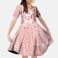 Samoa Teuila Kid Short Sleeve Dress Pink Samoan Siapo Motifs