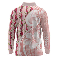 Samoa Teuila Long Sleeve Polo Shirt Pink Samoan Siapo Motifs