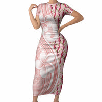 Samoa Teuila Short Sleeve Bodycon Dress Pink Samoan Siapo Motifs LT05 Long Dress Pink - Polynesian Pride