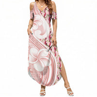 Samoa Teuila Summer Maxi Dress Pink Samoan Siapo Motifs LT05 Women Pink - Polynesian Pride