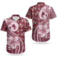 Samoa Teuila Couples Matching Long Sleeve Bodycon Dress and Hawaiian Shirt Maroon Samoan Siapo Motifs LT05 - Polynesian Pride