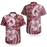 Samoa Teuila Couples Matching Off Shoulder Maxi Dress and Hawaiian Shirt Maroon Samoan Siapo Motifs LT05 - Polynesian Pride
