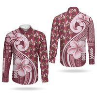 Samoa Teuila Couples Matching Off Shoulder Maxi Dress and Long Sleeve Button Shirt Maroon Samoan Siapo Motifs LT05 - Polynesian Pride