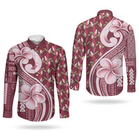 Samoa Teuila Couples Matching Puletasi and Long Sleeve Button Shirt Maroon Samoan Siapo Motifs LT05 - Polynesian Pride