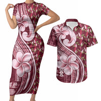 Samoa Teuila Couples Matching Short Sleeve Bodycon Dress and Hawaiian Shirt Maroon Samoan Siapo Motifs LT05 Maroon - Polynesian Pride