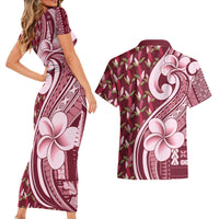 Samoa Teuila Couples Matching Short Sleeve Bodycon Dress and Hawaiian Shirt Maroon Samoan Siapo Motifs LT05 - Polynesian Pride