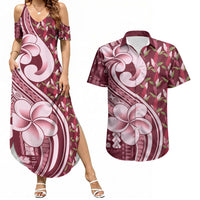 Samoa Teuila Couples Matching Summer Maxi Dress and Hawaiian Shirt Maroon Samoan Siapo Motifs LT05 Maroon - Polynesian Pride
