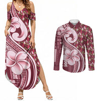 Samoa Teuila Couples Matching Summer Maxi Dress and Long Sleeve Button Shirt Maroon Samoan Siapo Motifs LT05 Maroon - Polynesian Pride