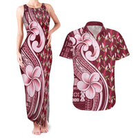 Samoa Teuila Couples Matching Tank Maxi Dress and Hawaiian Shirt Maroon Samoan Siapo Motifs