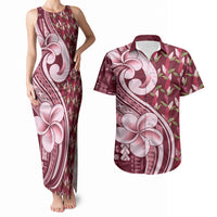 Samoa Teuila Couples Matching Tank Maxi Dress and Hawaiian Shirt Maroon Samoan Siapo Motifs LT05 Maroon - Polynesian Pride
