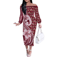 Samoa Teuila Family Matching Off The Shoulder Long Sleeve Dress and Hawaiian Shirt Maroon Samoan Siapo Motifs