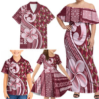 Samoa Teuila Family Matching Off Shoulder Maxi Dress and Hawaiian Shirt Maroon Samoan Siapo Motifs LT05 - Polynesian Pride
