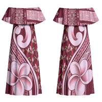Samoa Teuila Family Matching Off Shoulder Maxi Dress and Hawaiian Shirt Maroon Samoan Siapo Motifs LT05 Mom's Dress Maroon - Polynesian Pride