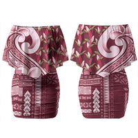 Samoa Teuila Family Matching Off Shoulder Short Dress and Hawaiian Shirt Maroon Samoan Siapo Motifs LT05 Mom's Dress Maroon - Polynesian Pride