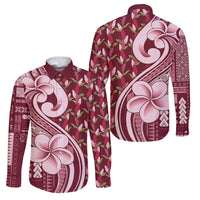 Samoa Teuila Family Matching Off Shoulder Short Dress and Hawaiian Shirt Maroon Samoan Siapo Motifs LT05 Dad's Shirt - Long Sleeve Maroon - Polynesian Pride