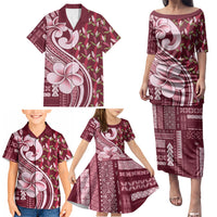 Samoa Teuila Family Matching Puletasi and Hawaiian Shirt Maroon Samoan Siapo Motifs LT05 - Polynesian Pride