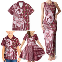 Samoa Teuila Family Matching Tank Maxi Dress and Hawaiian Shirt Maroon Samoan Siapo Motifs LT05 - Polynesian Pride