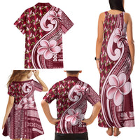Samoa Teuila Family Matching Tank Maxi Dress and Hawaiian Shirt Maroon Samoan Siapo Motifs