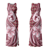 Samoa Teuila Family Matching Tank Maxi Dress and Hawaiian Shirt Maroon Samoan Siapo Motifs LT05 Mom's Dress Maroon - Polynesian Pride