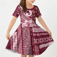 Samoa Teuila Kid Short Sleeve Dress Maroon Samoan Siapo Motifs LT05 KID Maroon - Polynesian Pride