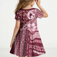 Samoa Teuila Kid Short Sleeve Dress Maroon Samoan Siapo Motifs LT05 - Polynesian Pride