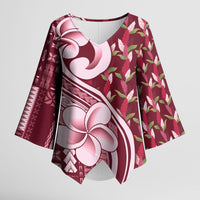 Samoa Teuila Kimono Sleeve Blouse Maroon Samoan Siapo Motifs