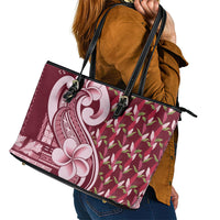 Samoa Teuila Leather Tote Bag Maroon Samoan Siapo Motifs