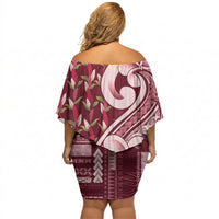 Samoa Teuila Off Shoulder Short Dress Maroon Samoan Siapo Motifs LT05 - Polynesian Pride