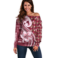 Samoa Teuila Off Shoulder Sweater Maroon Samoan Siapo Motifs