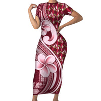 Samoa Teuila Short Sleeve Bodycon Dress Maroon Samoan Siapo Motifs