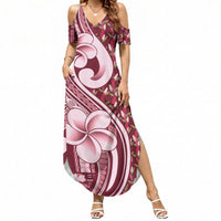 Samoa Teuila Summer Maxi Dress Maroon Samoan Siapo Motifs LT05 Women Maroon - Polynesian Pride