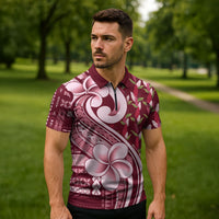 Samoa Teuila Zipper Polo Shirt Maroon Samoan Siapo Motifs LT05 - Polynesian Pride