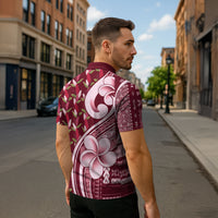 Samoa Teuila Zipper Polo Shirt Maroon Samoan Siapo Motifs LT05 - Polynesian Pride