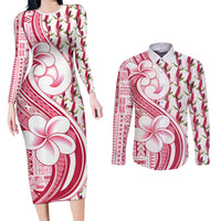 Samoa Teuila Couples Matching Long Sleeve Bodycon Dress and Long Sleeve Button Shirt White Samoan Siapo Motifs
