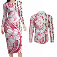 Samoa Teuila Couples Matching Long Sleeve Bodycon Dress and Long Sleeve Button Shirt White Samoan Siapo Motifs LT05 White - Polynesian Pride