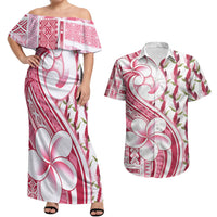 Samoa Teuila Couples Matching Off Shoulder Maxi Dress and Hawaiian Shirt White Samoan Siapo Motifs LT05 White - Polynesian Pride