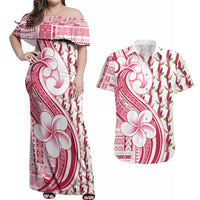 Samoa Teuila Couples Matching Off Shoulder Maxi Dress and Hawaiian Shirt White Samoan Siapo Motifs