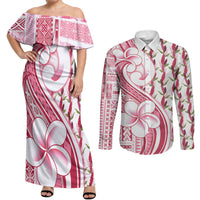 Samoa Teuila Couples Matching Off Shoulder Maxi Dress and Long Sleeve Button Shirt White Samoan Siapo Motifs LT05 White - Polynesian Pride